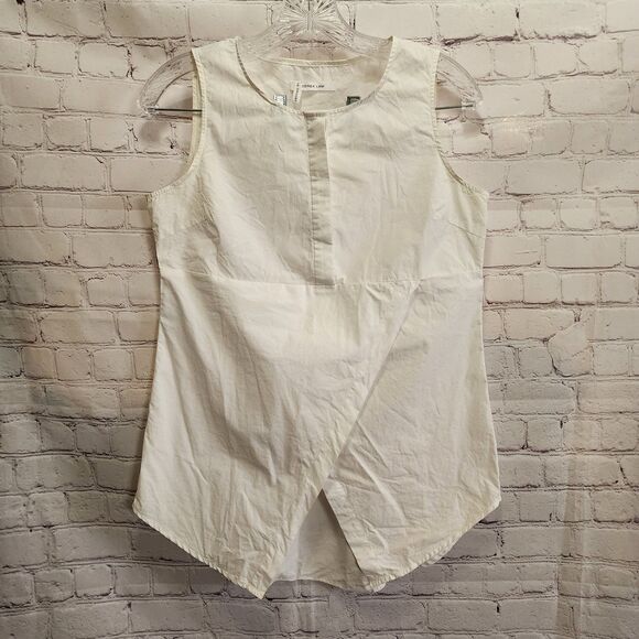 Derek Lam Tank Top Womens 10 White Crosby Top Half Button Front V Split Hem - Picture 1 of 11